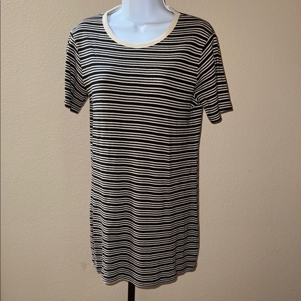 Obey Black and Khaki Striped Mini Dress/Top Short Sleeve Recycled Cotton Sz XS